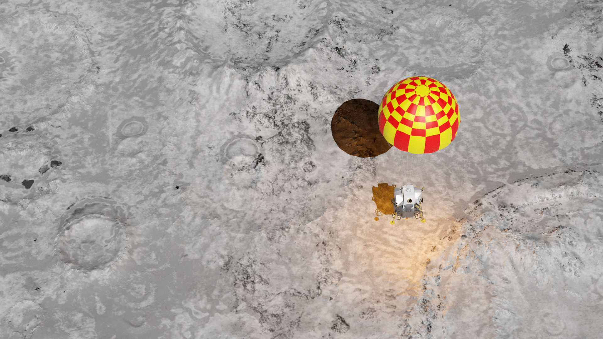 Lander with Parachute on the Lunar Surface